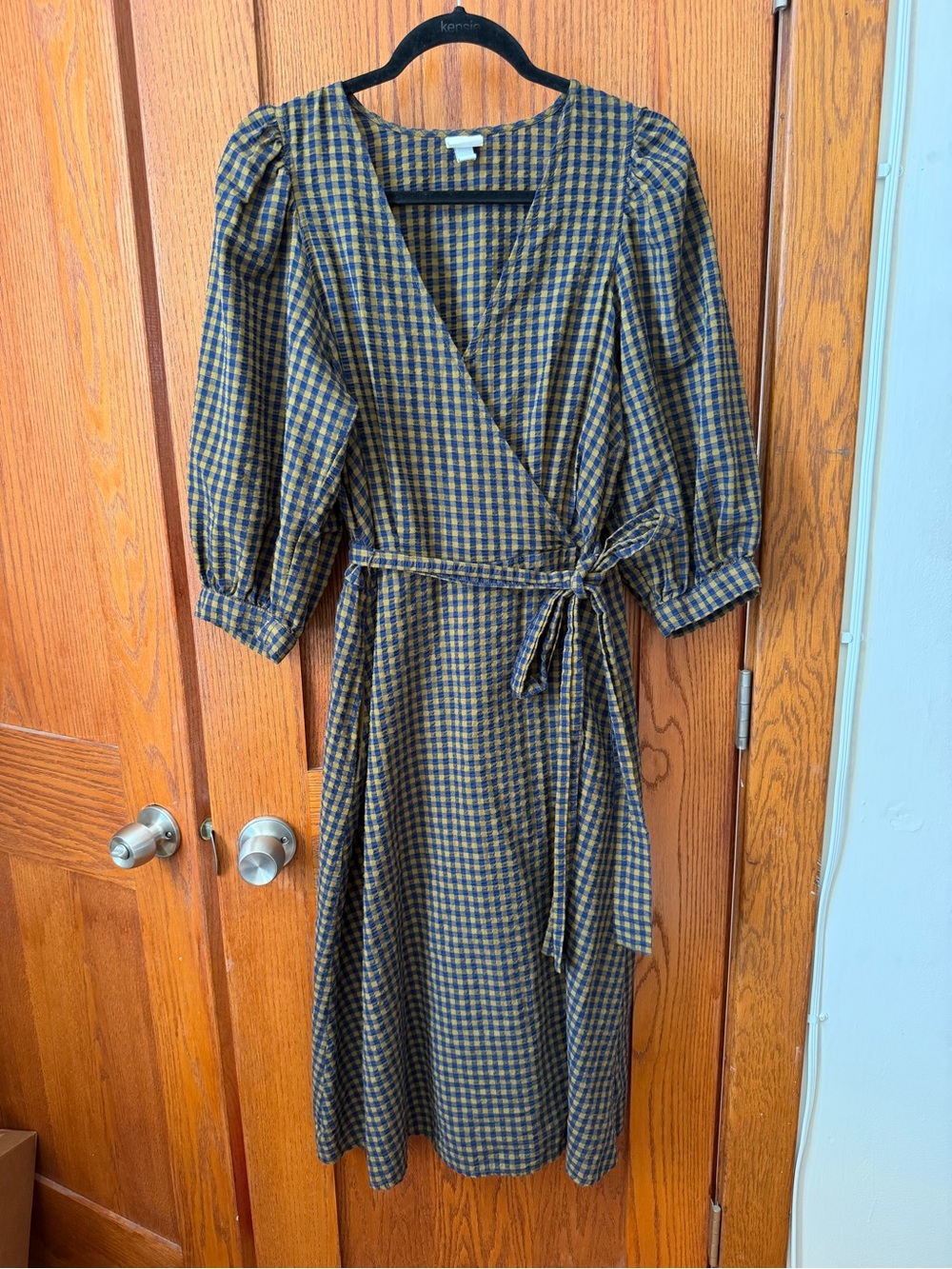 a new day Navy and Mustard Plaid Wrap Midi Dress